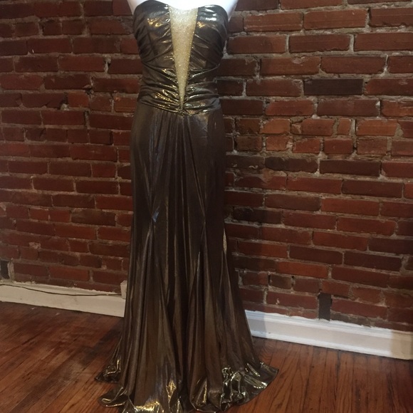 Alyce Designs gold strapless gown - Picture 5 of 13